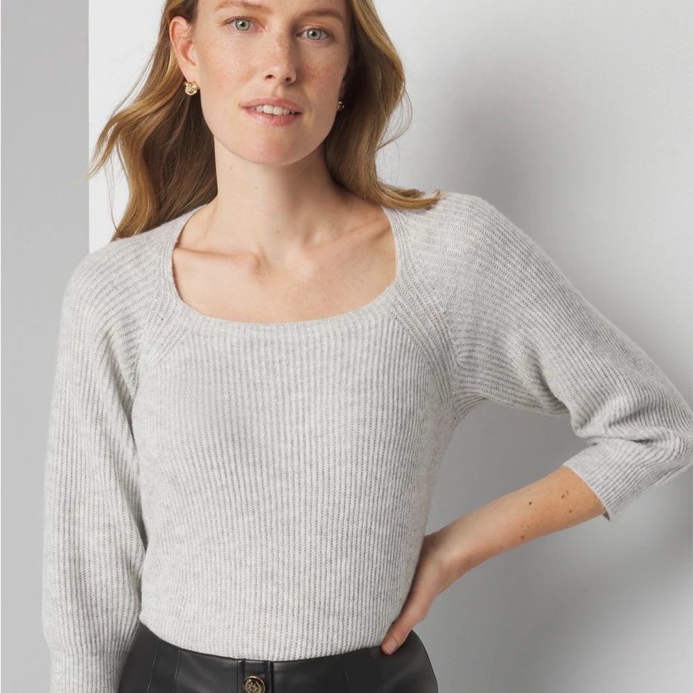 White House‎ Black Market Light Gray Ribbed Raglan Pullover Sweater